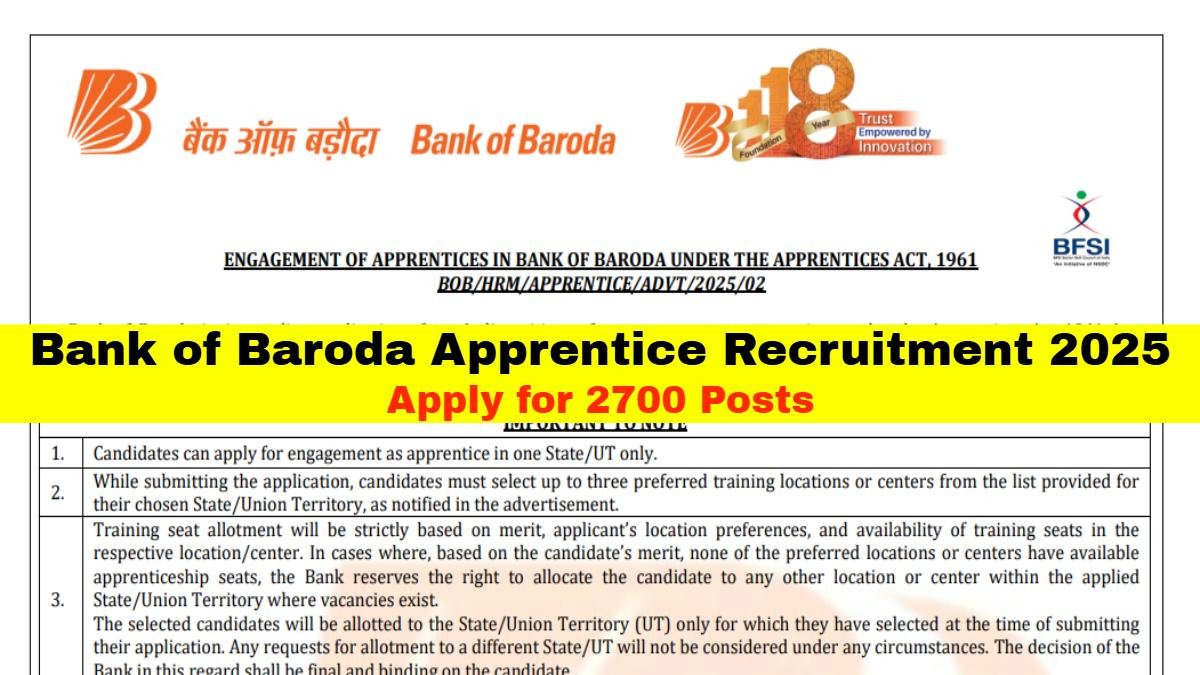 Bank of Baroda Apprentice Recruitment 2025